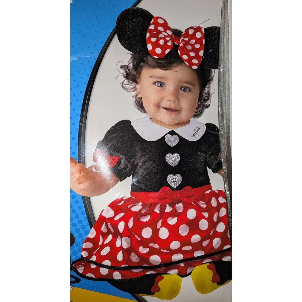 Disney Minnie Mouse Infant Costume Set Dress Tights‎ Headband 18-24 Months NEW